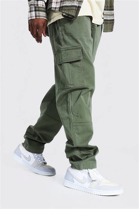 Mens Elastic Waist Straight Leg Twill Cargo Trouser Boohoo Uk