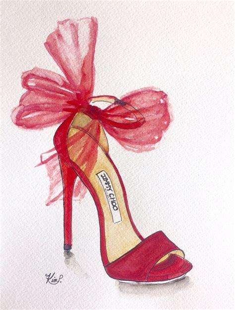 Fashion Shoe Illustration Jimmy Choo Inspired Red Heel Pen And