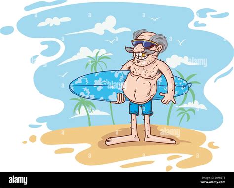 Senior Man With Surfboard On The Beach Stock Vector Image And Art Alamy