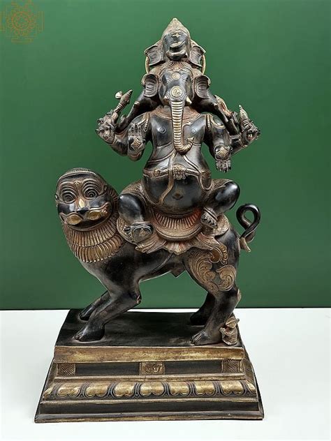 22 Heramba Ganesha Seated On Lion Exotic India Art