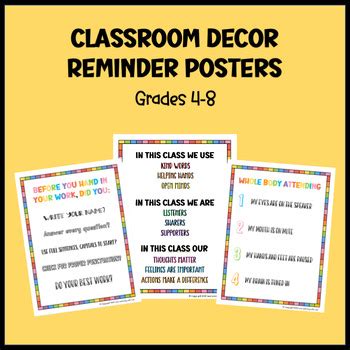 Classroom Decor Reminder Posters for Grades 4-8 by Love Learning With Lisa