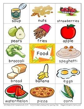 Nutrition Food Vocabulary Words And Picture Cards For Writing Center