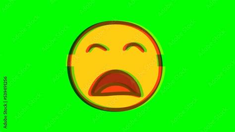 Sad Face Emoticon Glitch Effect On Green Background Emoji Motion