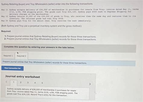 Solved Sydney Retalling Buyer And Troy Wholesalers Chegg