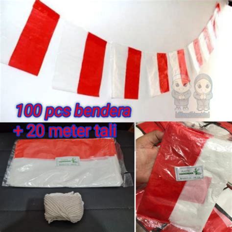 Jual Isi 100pcs Bendera Plastik Merah Putih Isi 100 Hanoman Tali