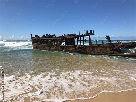 Shipwreck on Fraser Island Beach in eastern Australia Stock Photo ...