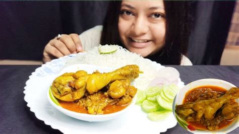 Big Bites Indian Chicken Masala With White Rice Salad Mukbang Asmr Bengali Eating Show