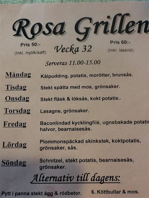 Menu At Rosa Grillen Pub Bar Sweden Snapphaneallen