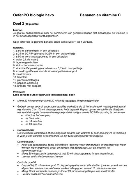 Oefen Po Biologie Havo Deel Oefenpo Biologie Havo Bananen En