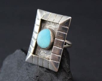 Old Navajo Sleeping Beauty Turquoise Sterling Silver Ring Size 6 High