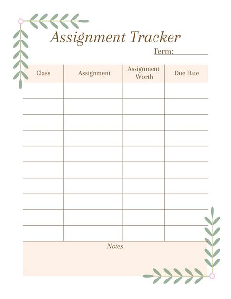 College Assignment Tracker Printable Assignment Tracker In 2022