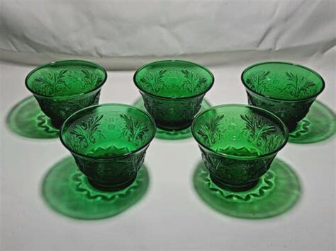 5 Vtg Sandwich Glass Forest Green Custard Cups Glassware Anchor Hocking 1939 64 Ebay