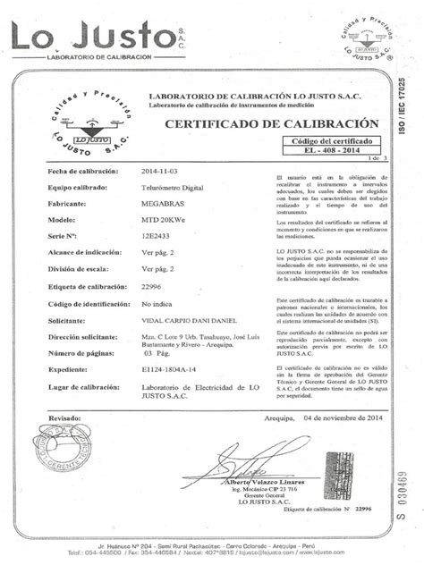 Certificado De Calibración Pdf