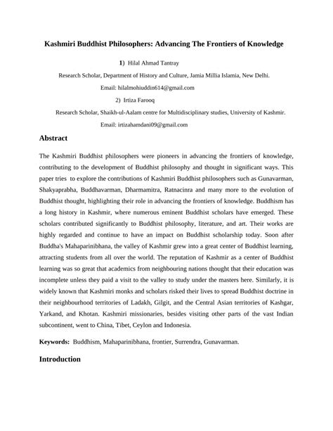 (PDF) Kashmiri Buddhist Philosophers: Advancing The Frontiers of Knowledge 1)