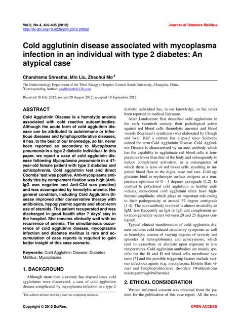 PDF Cold Agglutinin Disease Associated With Mycoplasma Infection In