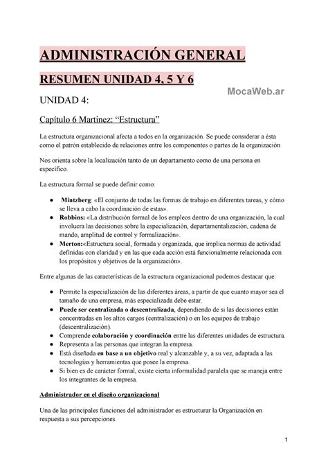 Administracion General Resumen Unidad 4 5 Y 6 1 min ADMINISTRACIÓN