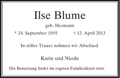 Alle Traueranzeigen F R Ilse Blume Trauer Rp Online De