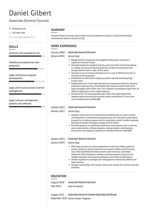 Associate General Counsel Resume Examples And Templates