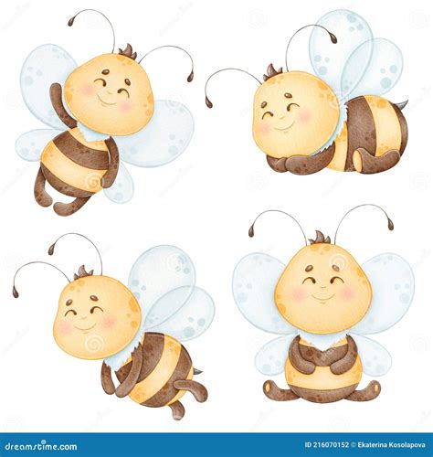 Cute Bees Hugging Mushroom Vector Graphics Royalty Free Stock Image