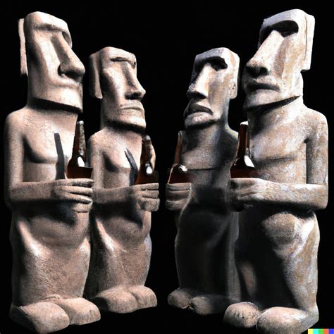 Moai Statues Drinking Beers Together In A Photorealistic Style Dall·e