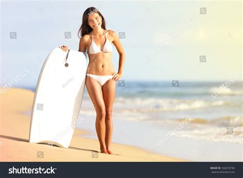 Surfer Bikini Woman On Beach Smiling Stock Photo 160276790 Shutterstock