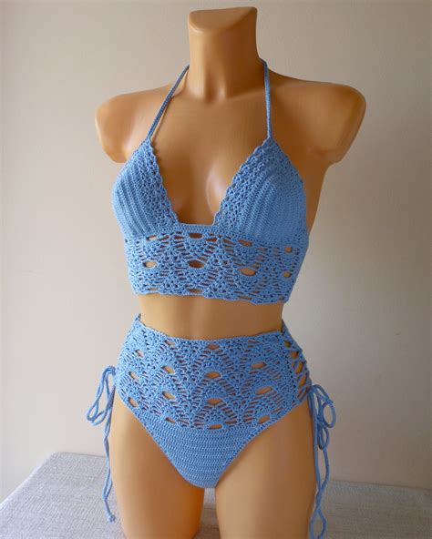 High Waist Crochet Swimsuit Lace High Waisted Crochet Bikini Etsy