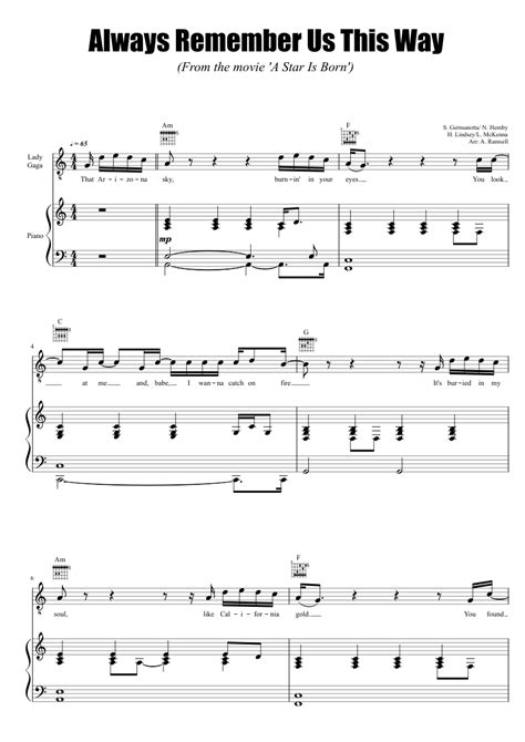 Lady Gaga Always Remember Us This Way Sheet Music For Piano Tenor Saxophone Download Free In