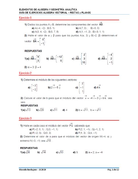 Guia de Ejercicios Vectorial Recta y Plano GUÍA DE EJERCICIOS ALGEBRA