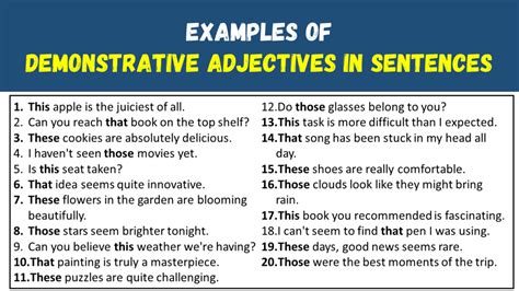 20 Examples Of Demonstrative Adjectives In Sentences Engdic