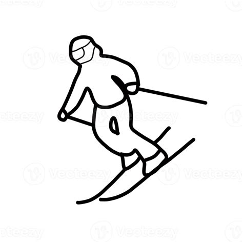 Ski Outdoor Activity Winter Sport Hand Drawn Organic Line Doodle