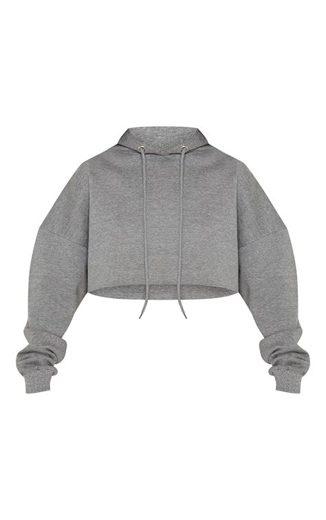 Grey Drop Shoulder Oversized Crop Hoodie Prettylittlething Usa