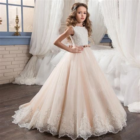 Girls Lace And Tulle Flower Girl Dress And Communion Gown Robe Enfant