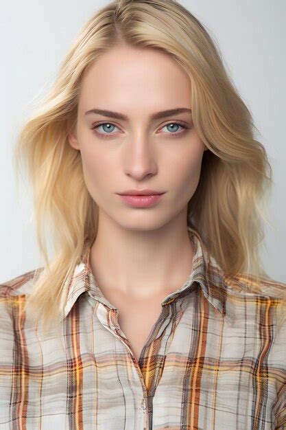 Premium Photo Portrait Of A Beautiful Blonde Woman In A Plaid Shirt