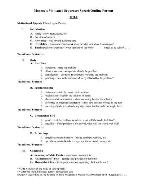 Monroe S Motivated Sequence Outline Format