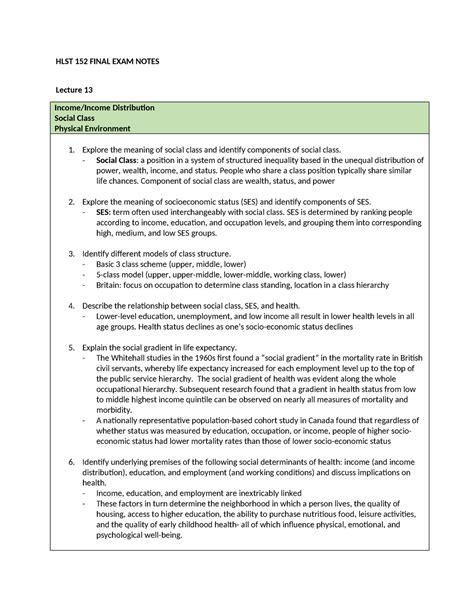 HLST 152 Final EXAM Notes HLST 152 FINAL EXAM NOTES Lecture 13