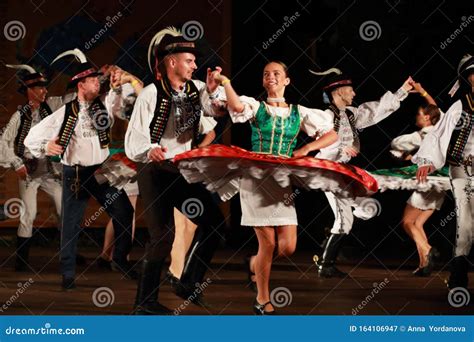 Slovakian Traditional Dance Group Performing Dance In Pairs Editorial