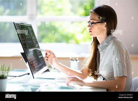 Woman Programmer Girl Coding Software Stock Photo Alamy