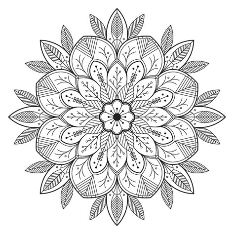 Mandala with leaves and flowers - Mandalas Kids Coloring Pages