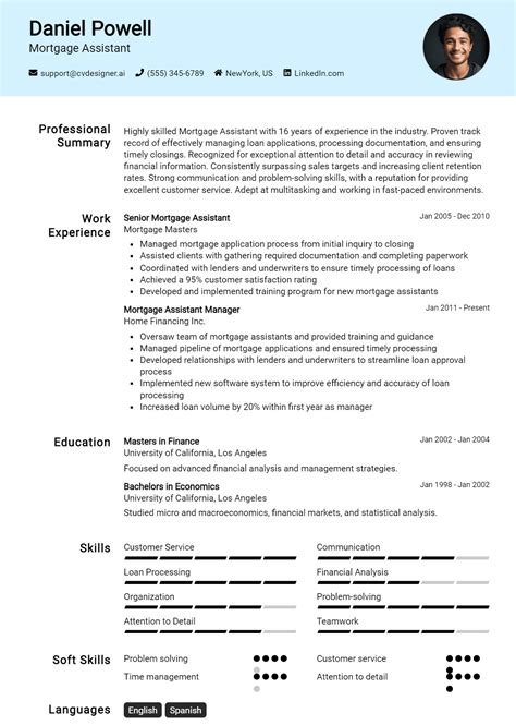 Mortgage Assistant Resume Example For Best Tips Templates