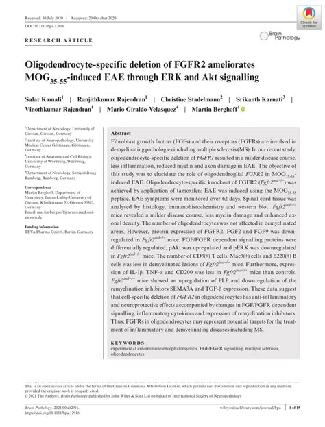 PDF Oligodendrocytespecific Deletion Of FGFR2 Ameliorates MOG 3555