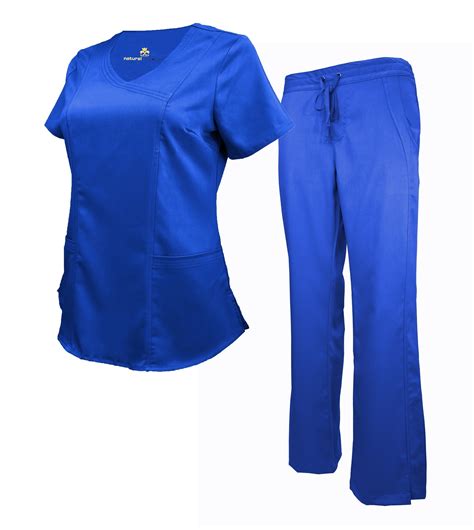 Royal Blue Scrub Set Soft Drawstring Pant Shirt Natural Uniforms