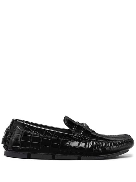 Versace Medusa Crocodile Effect Loafers In Black For Men Lyst