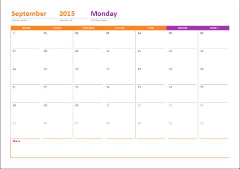 Monthly Calendar Excel Template For Your Needs