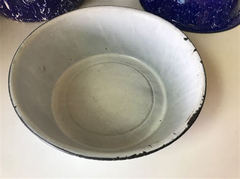 Fantastic Deep Blue And White Swirl Enamelware Bowl Basin Etsy