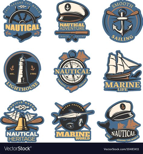 Nautical Emblem Set In Color Royalty Free Vector Image