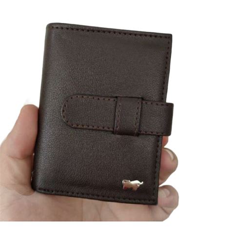 Jual Dompet Kartu Pria Dan Wanita Album Kulit Polos Tutup Kancing Braun