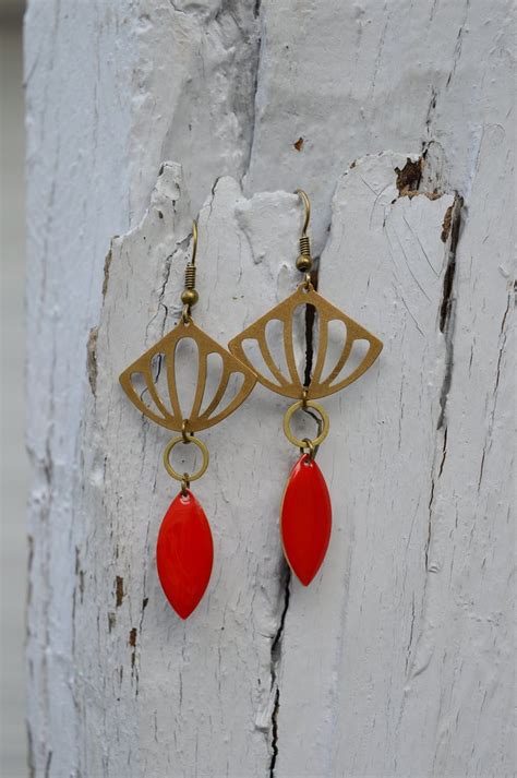 Boucles D Oreilles Rouge Vif Style Retro Sequin Maill Etsy France