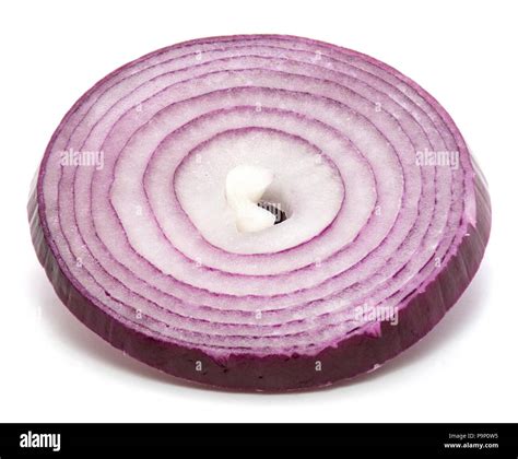 One Round Slice Of Red Onion Isolated On White Background Stock Photo