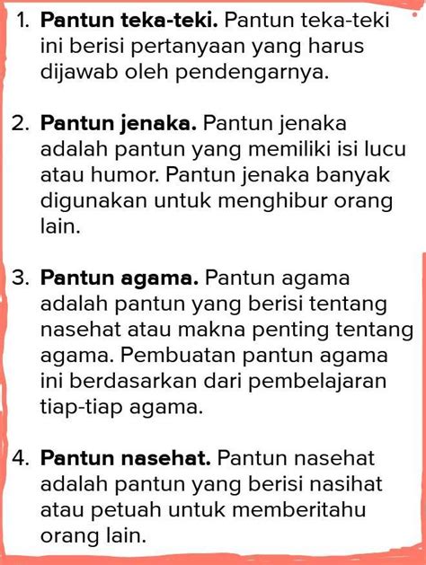 Jenis Pantun Berdasarkan Isinya Antara Lain