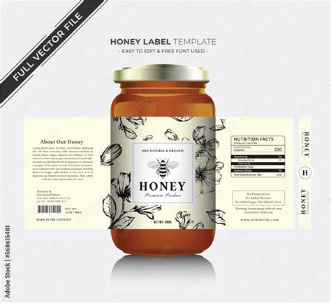 Honey Label And Natural Honey Design With Honey Vector New Honey Jar